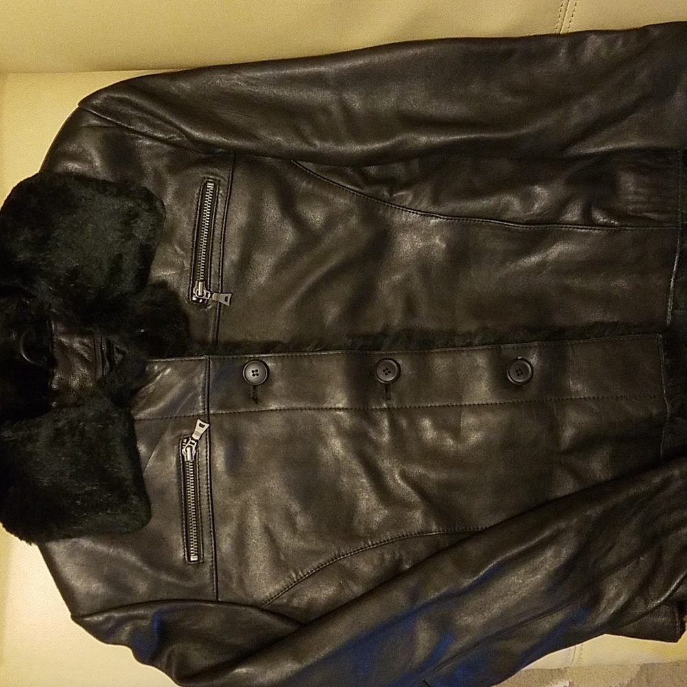 TIBOR LEATHER FUR TRIM JACKET